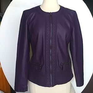 Christopher & Banks Purple/Plum Elegant Pretty Faux Leather Quilted Jacket S